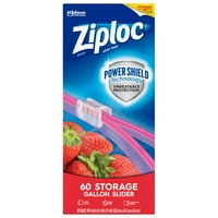 Ziploc Brand Slider Storage Gallon Bags with Power Shield Technology, 60 Count