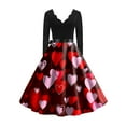 thumbnail image 4 of Valentines Day Dresses Fit and Flare Dress with Heart Print Pattern Ribbon Waist for Women Vintage Red 2XL, 4 of 4