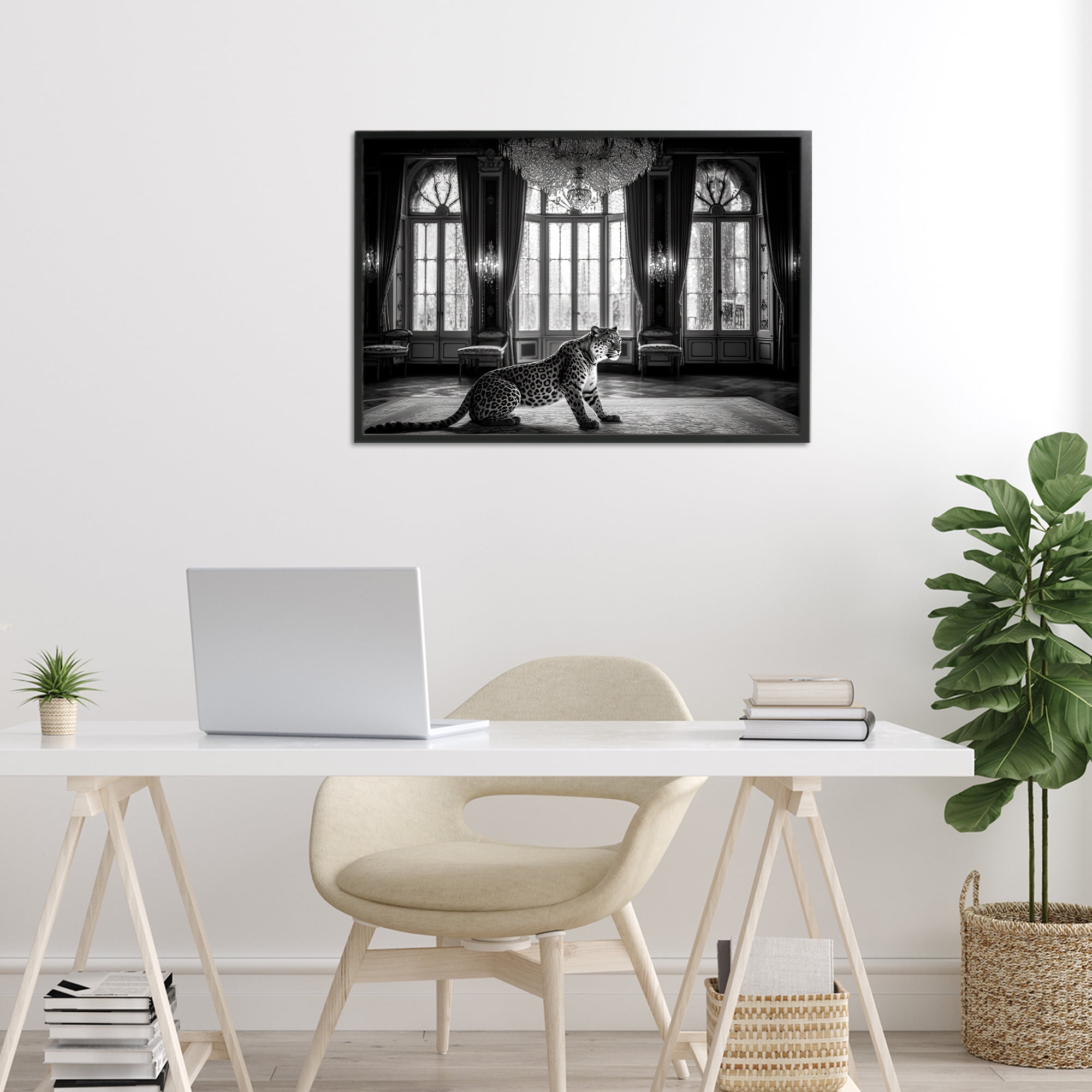 Snow Leopard in Opulent Mansion Black Framed Giclee Art, design by Decent Exposures