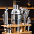 thumbnail image 2 of Juego de coctelera de 9 piezas: juego de barman profesional con soporte de bambú, juego de coctelera Boston de 750 ml con aparejo. Juego de refrigerios de bar moderno (plateado) Thsinde, 2 of 5