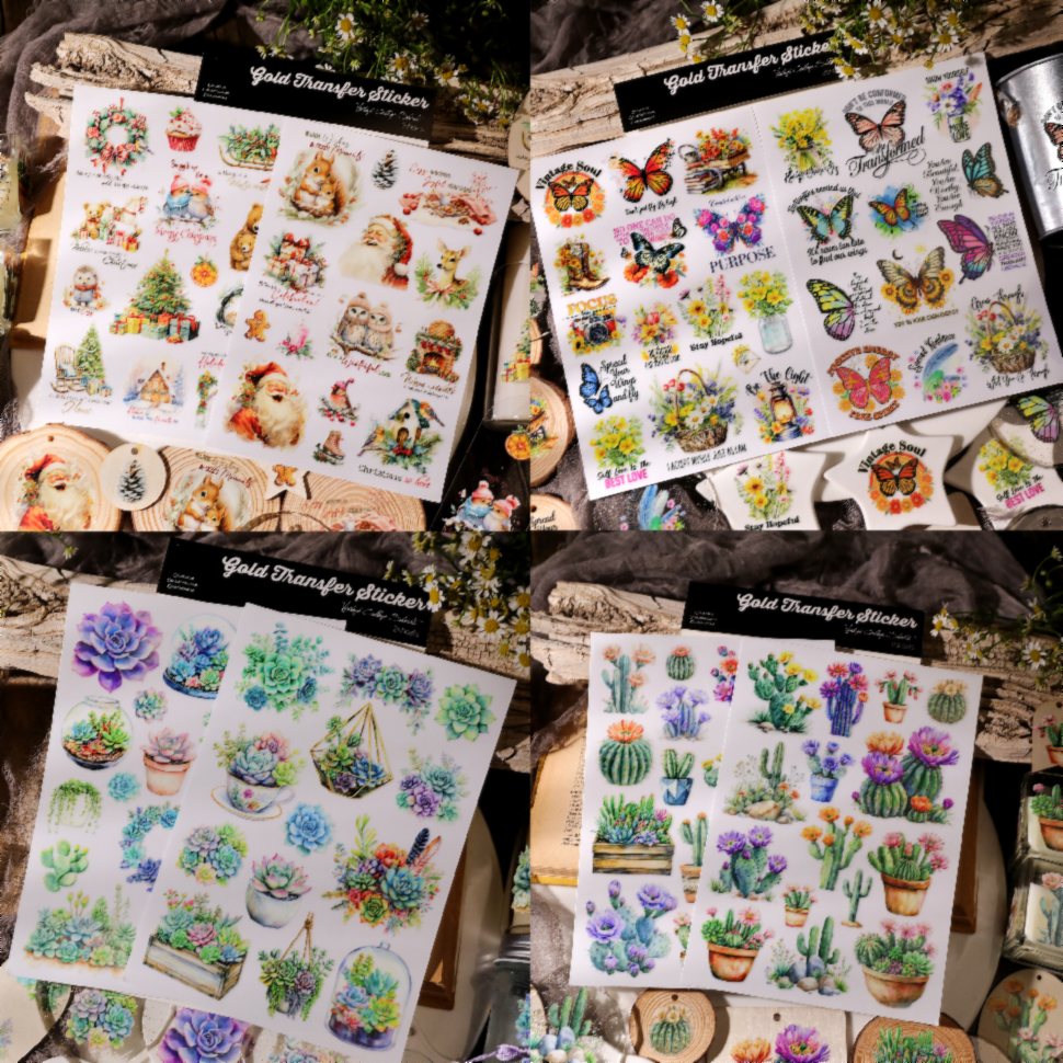 CATaireen Vintage UV-DTF Cold Transfer Stickers Crystal Rub On Decals Craft Supplies for Glass Acrylic Wood Stone