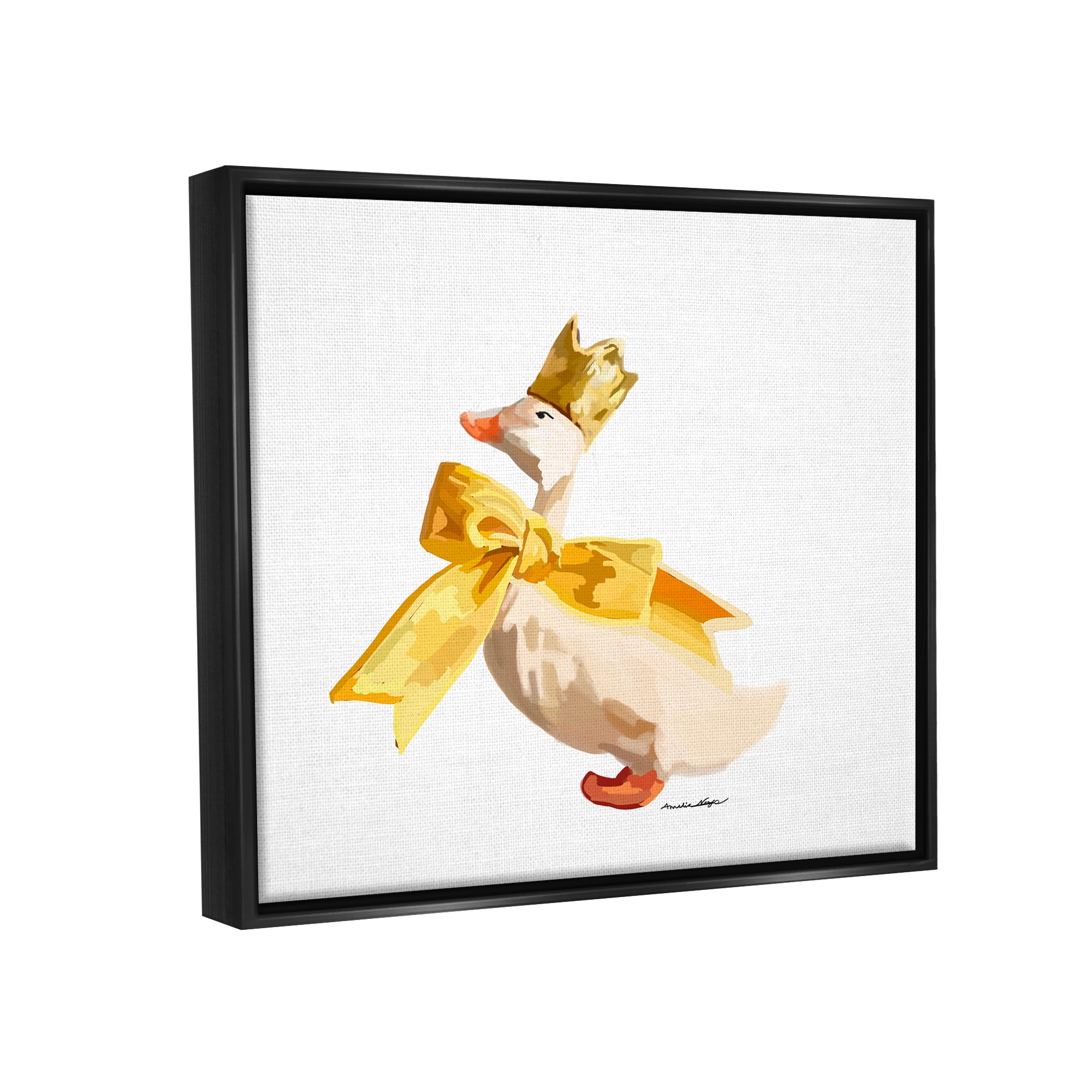 Stupell Industries Royal Duck with Bow Animals & Insects Painting Black Floater Framed Canvas Art Print Wall Art, 21 x 17