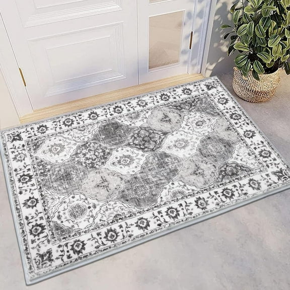 MJIAexp 2'x3' Moroccan Bedroom Rug Washable Vintage Boho Area Rug Non-Slip Accent Throw Rug Stain Resistant Floor Carpet for Kitchen Entryway Bathroom Living Room Office Boho Gray