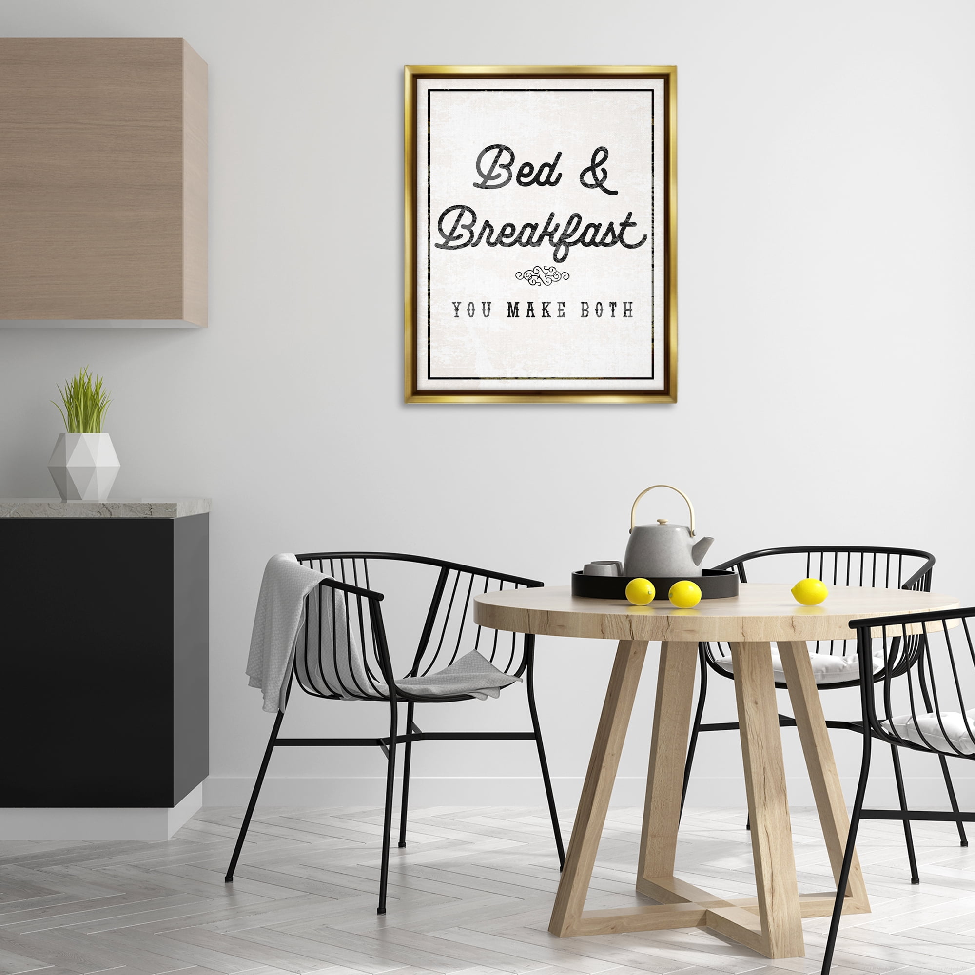 Stupell Industries Bed & Breakfast Humor Text & Numbers Painting Gold Floater Framed Canvas Art Print Wall Art, 25 x 31