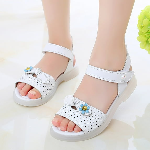 Cathalem Girls Wedge Sandals Children Shoes Fashion Flower Thick Sole Sandals Soft Sole Comfortable Princess Sandal Size 13 White 5.5 Years