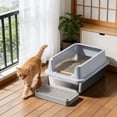 thumbnail image 4 of Stainless Steel Cat Litter Box Semi-Enclosed High Sided Litter Pan with Pedal & Scoop Anti-Splashing Odor Locking Easy Clean Pet Toilet for Cats 19.69x14.17x7.87in (Black), 4 of 6