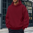 thumbnail image 4 of Caqnni Mens Casual Cotton Hooded Collar Drawstring Hoodies Solid Color Pullover Sweatshirts Casual Long Sleeve Shirts for Fall and Winter (M,Red), 4 of 9
