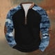 thumbnail image 1 of Blusas y camisas de manga larga con cuello redondo para hombre, talla grande, media cremallera, cuello redondo, estampado vintage de camuflaje, blusa de poliéster de manga larga para hombre, 1 of 4