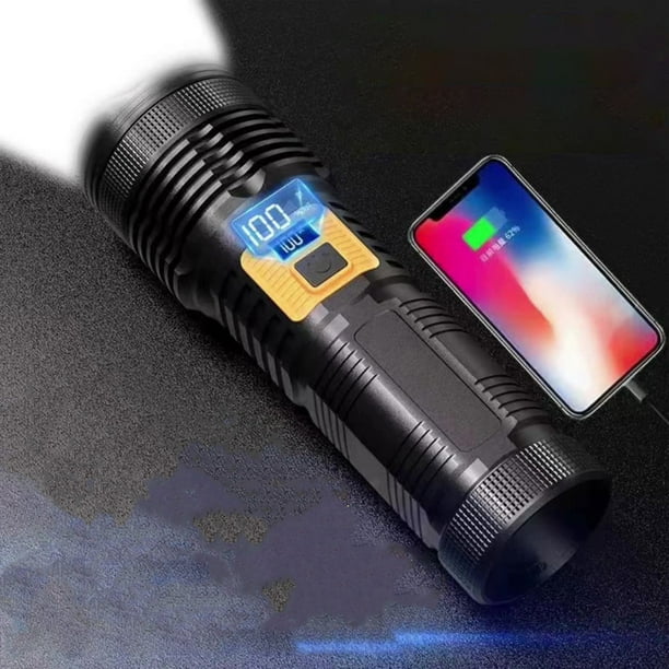 Linterna telescópica de alta potencia | Luz blanca y amarilla | USB recargable con indicador de batería | LED P50+COB | 5 modos | Función de banco de energía | Uso de emergencia al aire libre