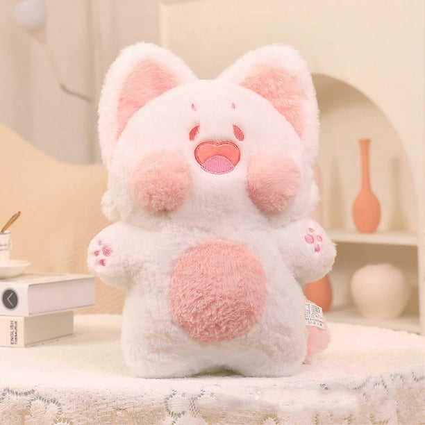 DuDu Cat Plush Doll Cute Cartoon PP Cotton Stuffed Soft Cat Doll for Girlfriend Kids Pink White 40cm/15.7in (Approx. 0.3kg/0.7lb)