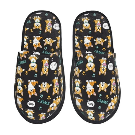 

Honeii Cute Dogs Corgi print Slippers Memory Foam House Bedroom Slippers for Women and Men Fuzzy Plush Comfy Faux Fur Lined Slide Shoes-Medium