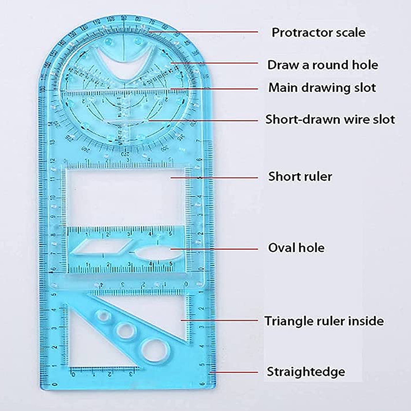 OIAGLH 8Pcs Multifunctional Geometric Ruler Measuring Drawing Ruler Plastic  Mathematics Tools For Student School Office Supply 