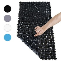 Semfri Pebble Bath Tub Shower Mat 35 x 16 inch Non Slip Bathtub Mat for Bathroom Showers with Drain Holes and Suction Cups Black