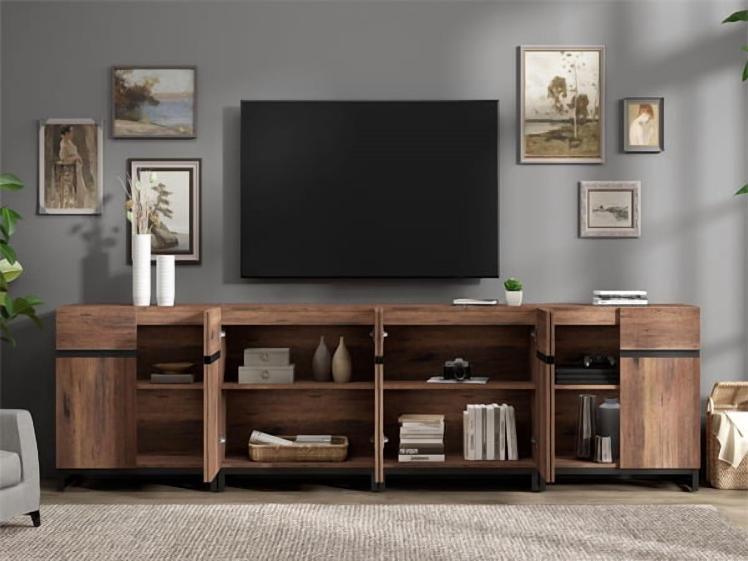 WAMPAT 126" TV Stand with Doors,Modern TV Stand for TVs up to 120 Inch,4 Packs Wood Entertainment Center with Adjustable Shelves & Metal Base.