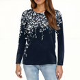 thumbnail image 5 of WTOBBY Women's Floral Print Loose Long Sleeve T-shirt with Hem Slit Round Neck Casual Top Fashion Wear Comfort Fit Lightweight Material Versatile Daily Outfit US Market Style,Navy L, 5 of 5