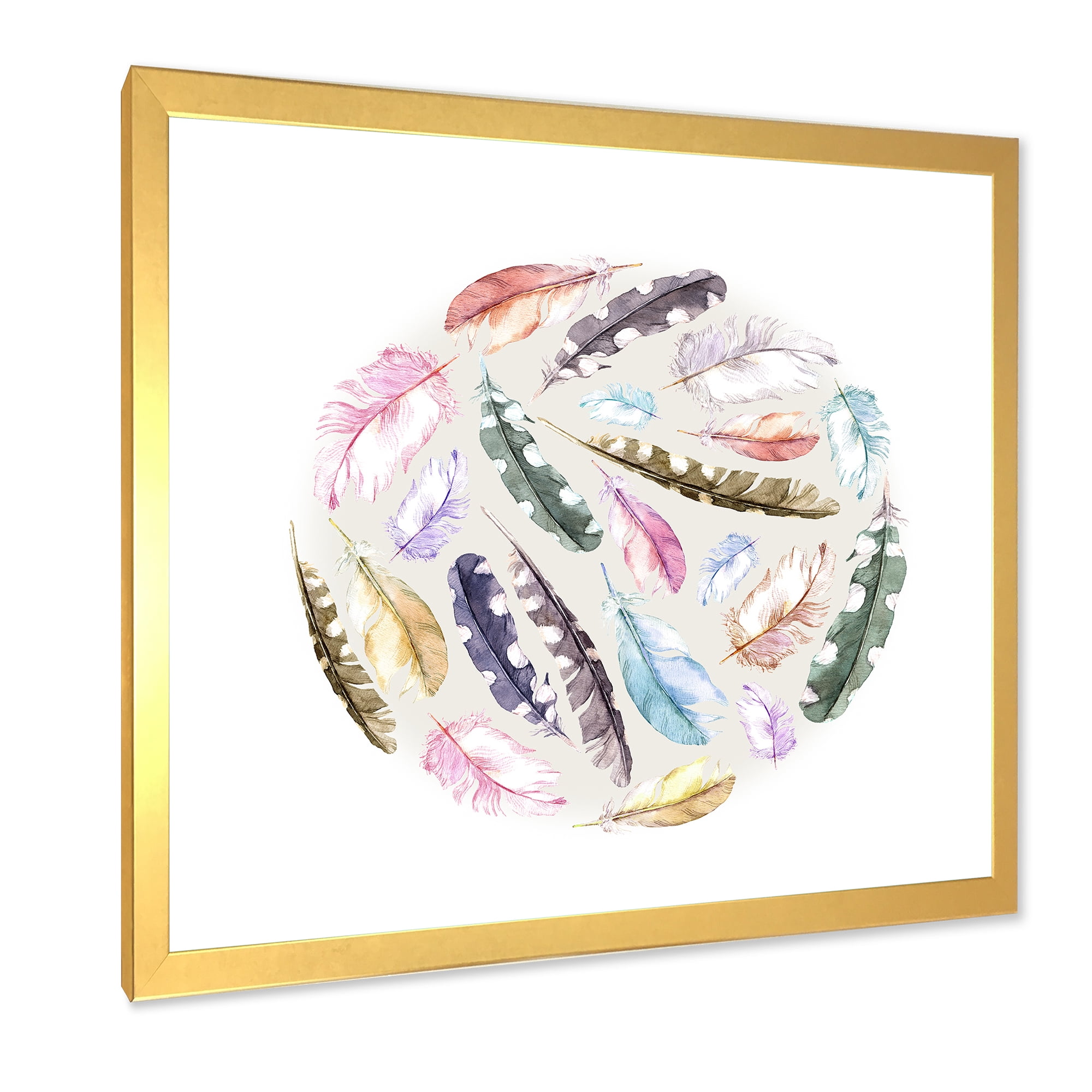 Designart 'Ancient Bird Feathers In Circle' Traditional Framed Art Print