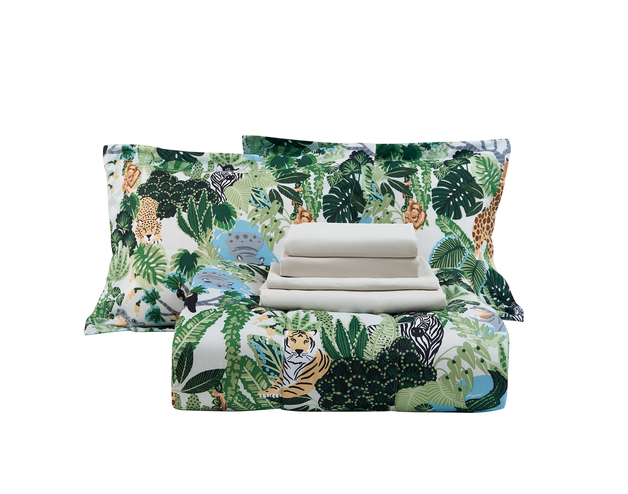 Your Zone 7 Piece Green Jungle Polyester Bedding Set for Kids, Unisex, Full