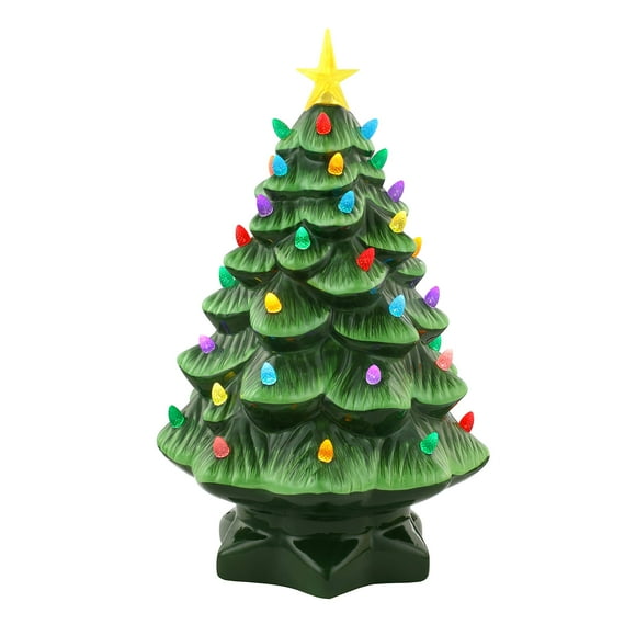Mr. Christmas Arbre de Noël Nostalgique en Céramique avec Lumières LED Décoration Intérieure, 14 Pouces, Vert