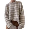 thumbnail image 2 of hirigin Women Knitting Tops, Long Sleeve Round Neck Striped Casual Party Street Fall Spring Sweater Tops, 2 of 4