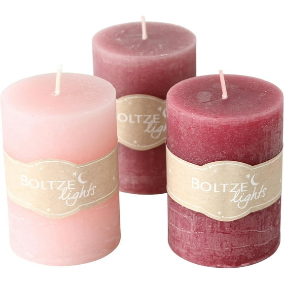 3 Piece Shades of Marbled Pink, Pillar Candle Set, Paraffin Wax, Cotton,  4 Inches Tall, 45 Hours Burn Time, Unscented