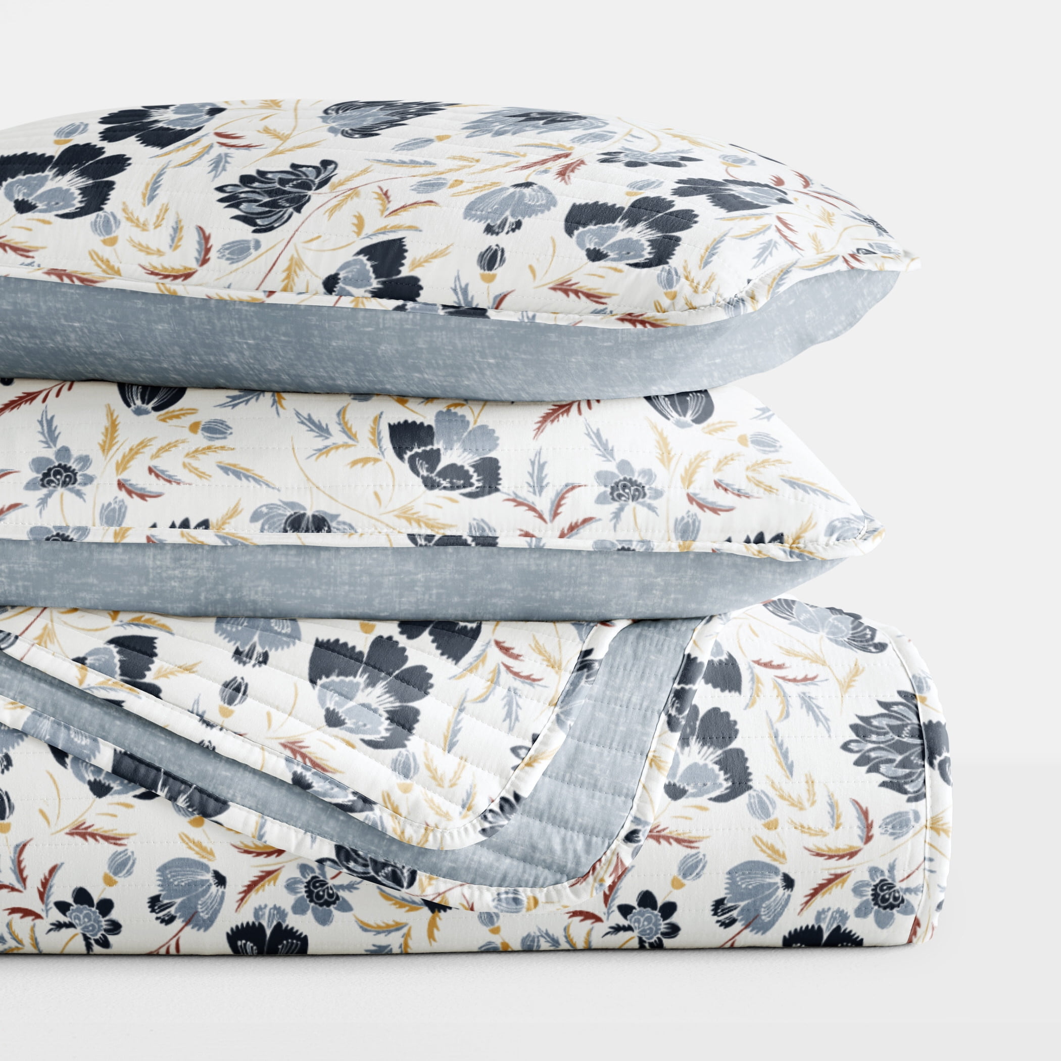 Lightweight Quilt Sets - Wrinkle Free - Coverlet French Jacobean Floral Light Blue by Comfort Canopy