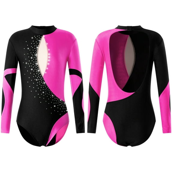 Alvivi Kids Girls Gymnastics Leotard Long Sleeve Athletic Unitard Dance Bodysuit