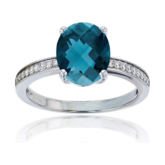 Decadence 14K White Gold 0.10 CTTW Round Diamond Channel Set & 10x8 Oval Gemstone Engagement Ring