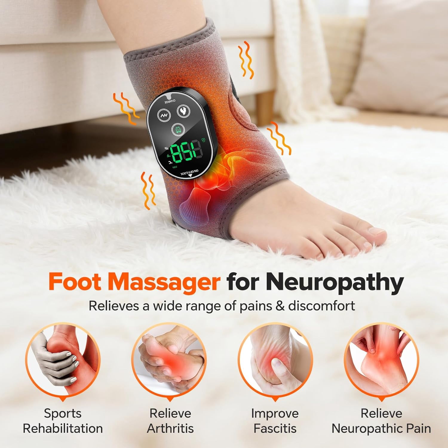2PCS Cordless Foot Massager for Neuropathy, 3000mAh Rechargeable Ankle Heating Pad with Massage for Circulation, Foot Ankle Pain Relief Massager, Gray