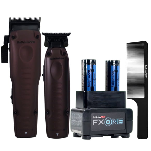 FXONE LO-PROFX Clipper & Trimmer Prepack - Midnight Purple FX129PTO + FXONE Dual-Charging Prepack FXC2BPPK + Comb - Black