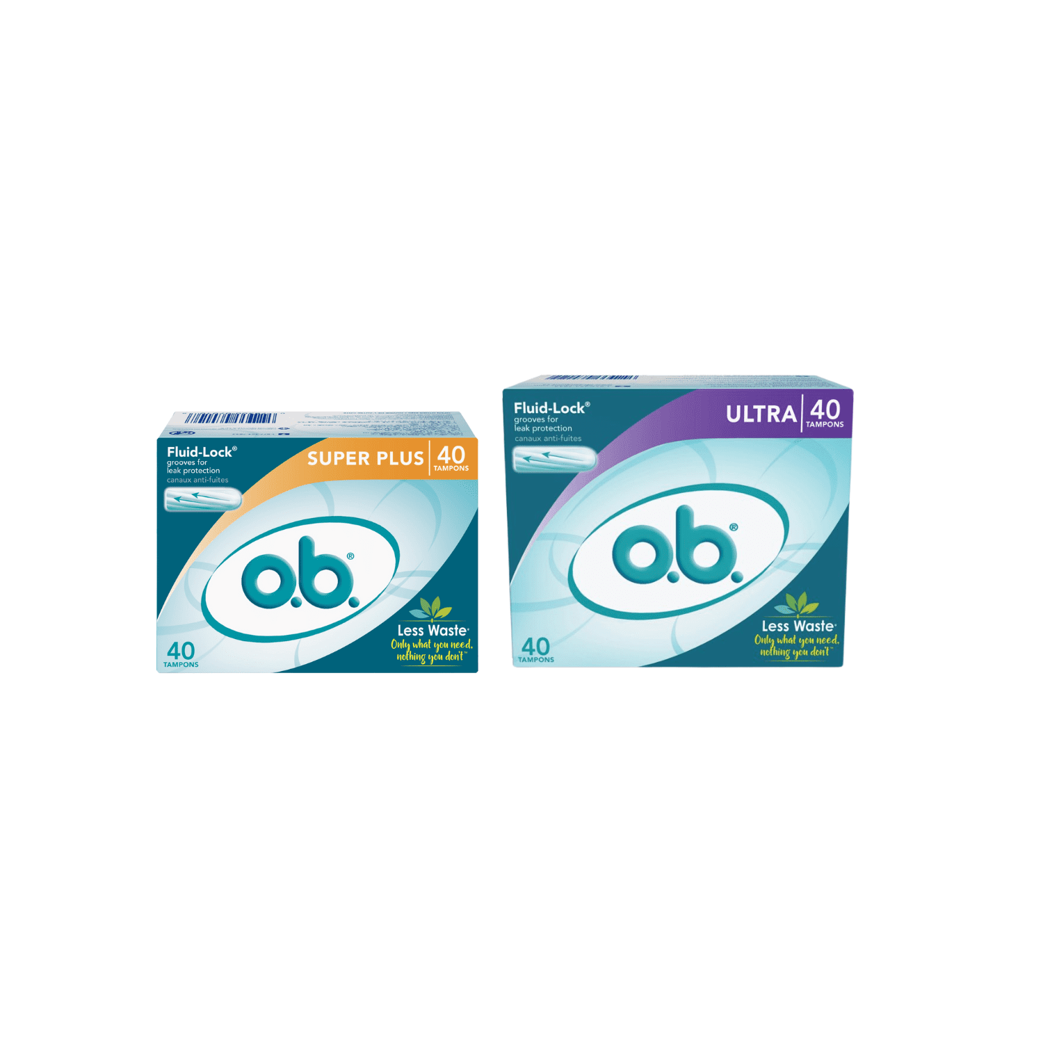 o.b. Tampons Super Plus Absorbency 40 Count, Ultra Absorbency Tampons 40  Count Fluid Lock with eBooklet- Set of 3 (80 tampons in total) 