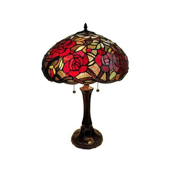 Amora Lighting  24 in. Tiffany Style Red Roses Table Lamp
