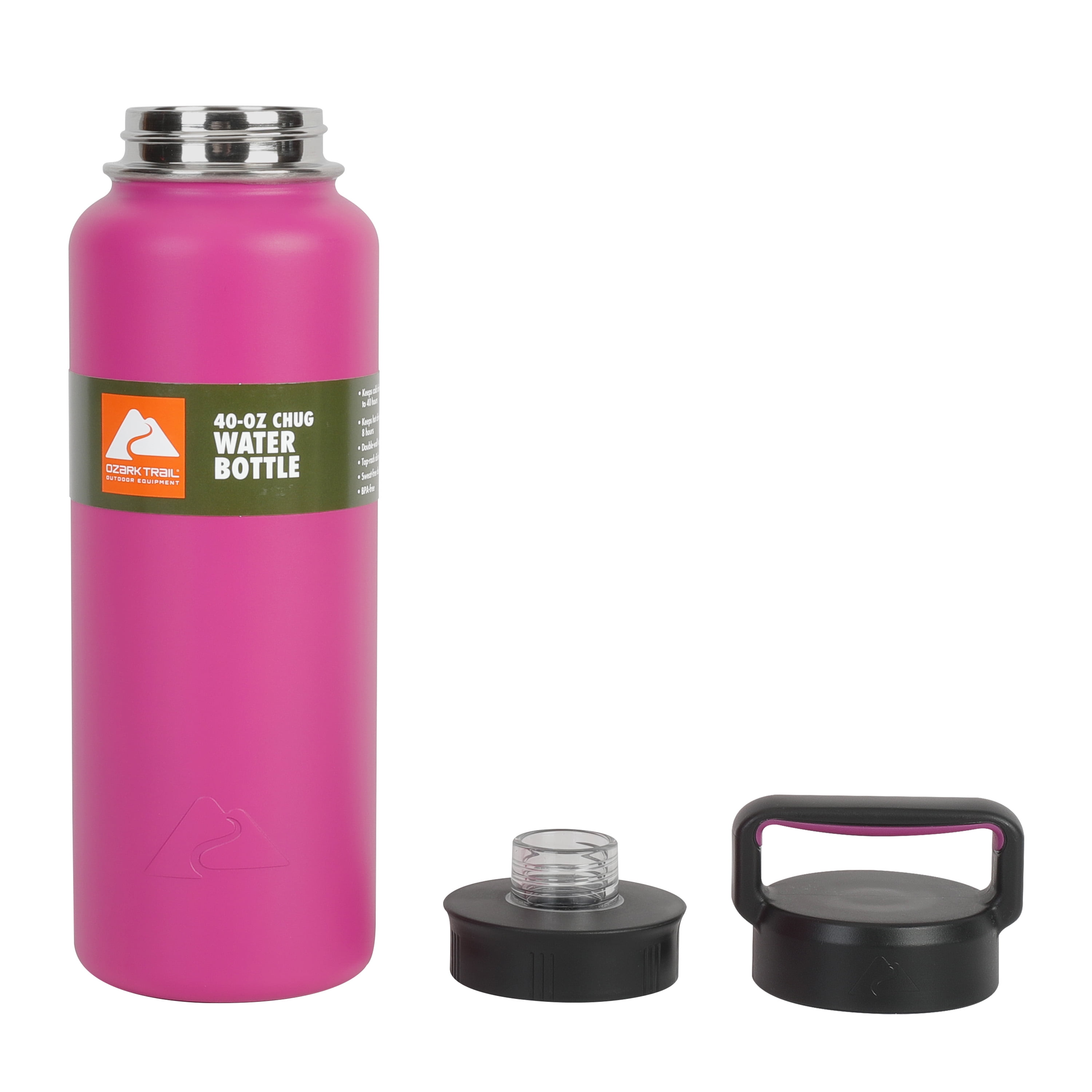 (3 pack) Ozark Trail 40 oz Vacuum Insulated Stainless Steel Water Bottle, Hot Pink