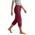 thumbnail image 4 of Nestiefly Cotton Linen Capri Pants for Women Petite Summer Pedal Capris 2026 Elastic High Waist Wide Leg Crop Trouser with Pockets Wine XL, 4 of 7