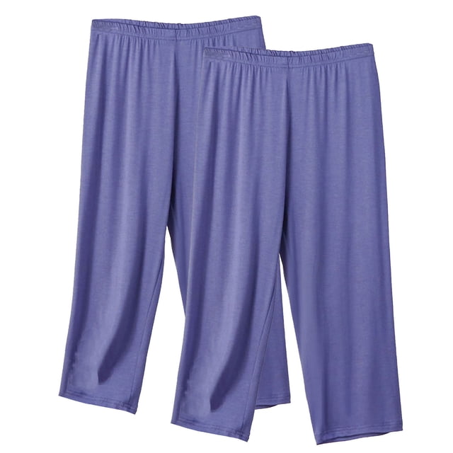 Diufon 2pc Capris Pants for Women Pants Solid Color Plus Size Pants Elastic Waist Wide Leg Pants