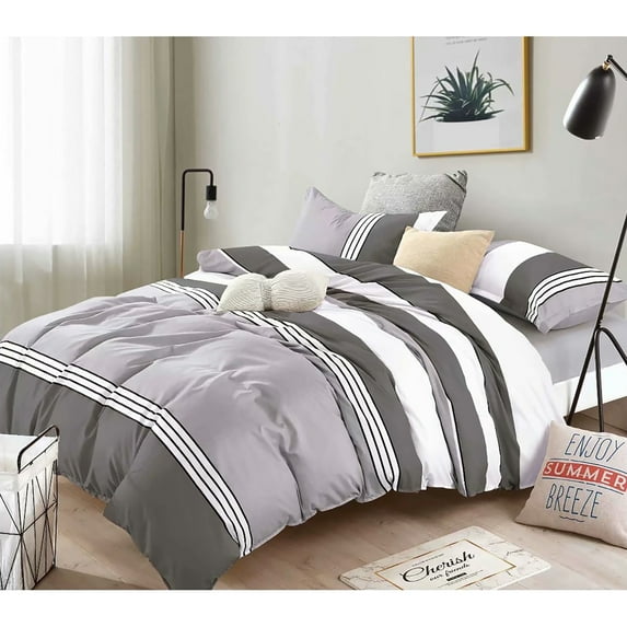 HGMart Bedding Comforter Set Bed In A Bag – 5 Pieces Luxury Microfiber Bedding Sets – 100% Polyester Bedroom Comforters, Twin Size, Striped Grey