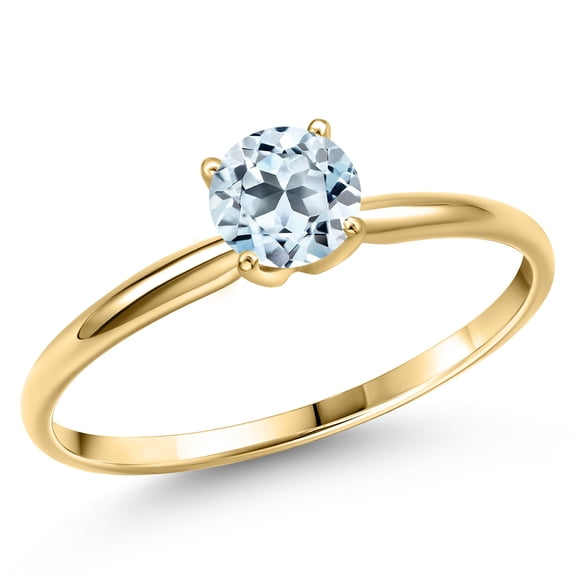 Gem Stone King 14K Yellow Gold Sky Blue Topaz Engagement Ring for Women | 1.00 Cttw | Round 6MM | Gemstone November Birthstone | Size 5
