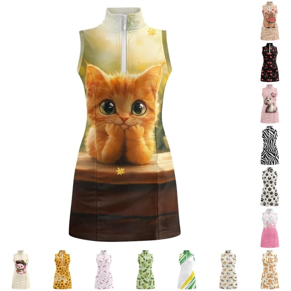 WhouRiu Girls Sleeveless Golf Dress Fashion Graphic Zipper High Neck A Line Dresses Kids Comfortable Cute Summer Athletic Sundress,4-5 Years