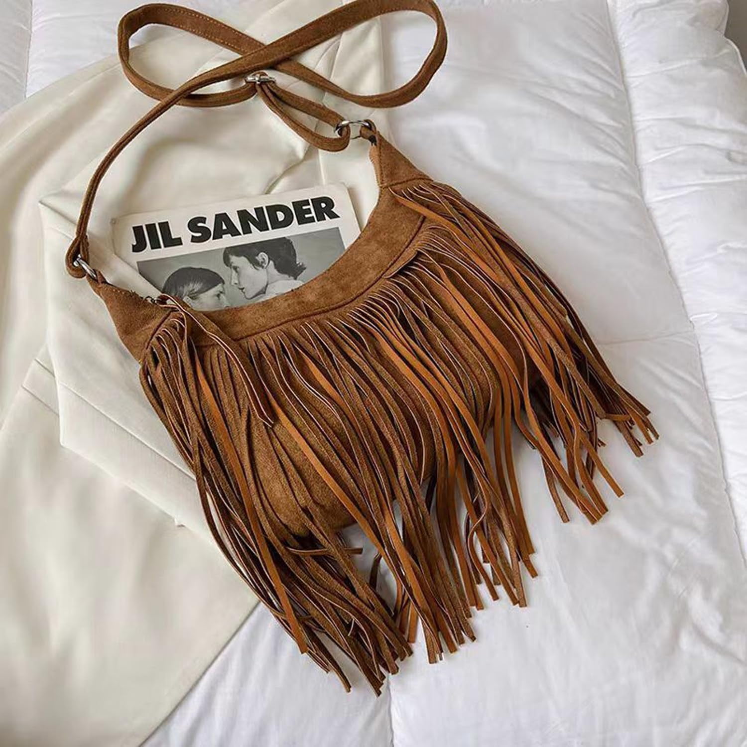 Women Fashion Fringe Purse Crossbody Bags Vegan Suede Hippie Tassel Hobo Shoulder Bag Vintage Handbags