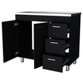 thumbnail image 4 of Izzovium Black 2-Door 3-Drawer Kitchen Cabinet, 35.4" H x 39.3" W x 20.6" D, Melamine Base Storage with Faucet Hole & Spacious Compartments, 4 of 6