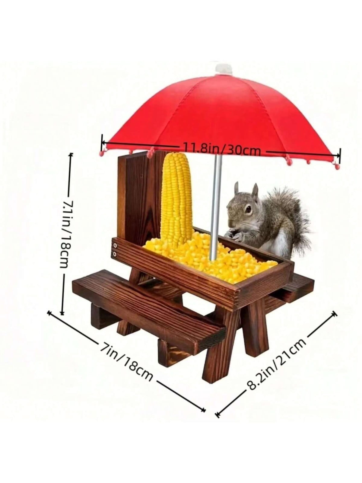 Gmogad Wooden Squirrel Feeder for Outdoors, Solid Wood Corn Nut Feeder with Hanging Mount and Flag Decoration, Durable Outdoor Wildlife Feeder for Garden Yard Birds Squirrels