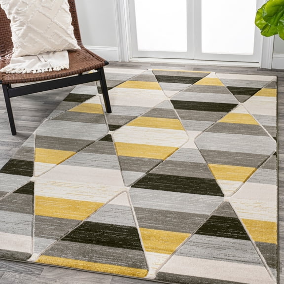 JONATHAN Y UNIQUE 8 x 10 Area Rug, Kehoe Retro Diamonds Geometric - Yellow/Gray/Cream, UNQ101A-8