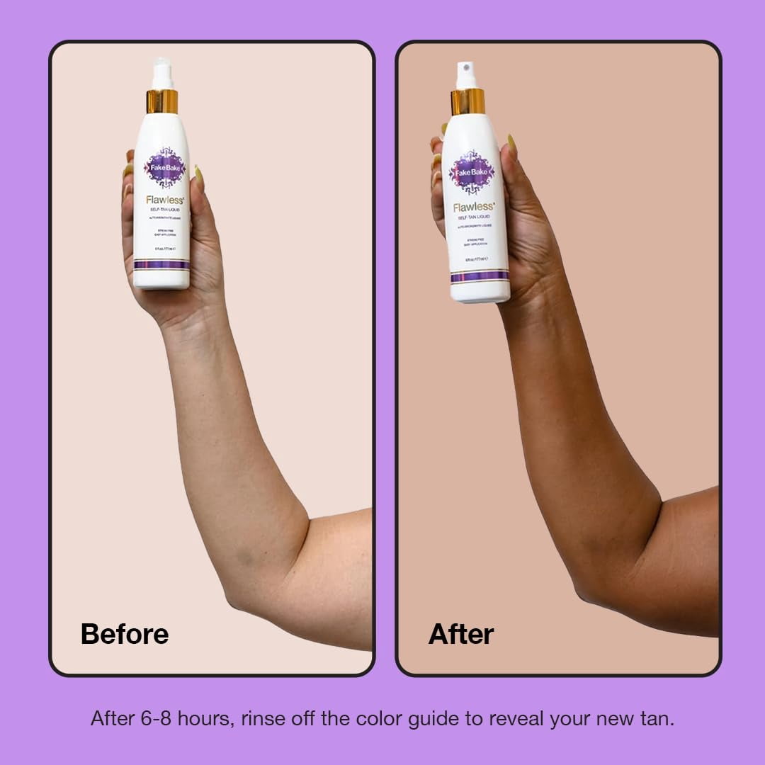Fake Bake Flawless Self-Tanning Liquid, Long-Lasting Natural Glow for All Tones–Sunless Tanner Includes Mitt for Easy Application– 6 oz(Pack of 2)