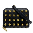 thumbnail image 1 of Pre-Owned VALENTINO Rockstud Wallet with Neck Strap WY0P0R48HXN 2-Way Shoulder Bag in Black and..., 1 of 11