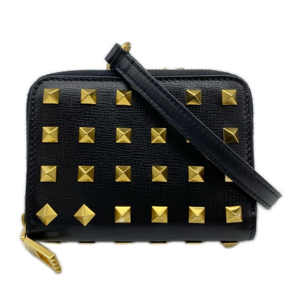 Pre-Owned VALENTINO Rockstud Wallet with Neck Strap WY0P0R48HXN 2-Way Shoulder Bag in Black and...