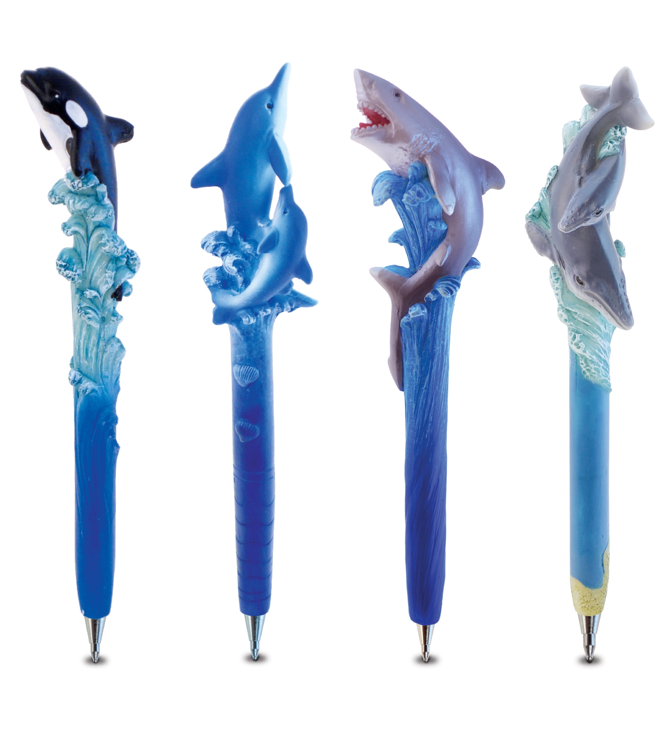 Planet Pens Bundle of Killer Whale, Dolphin, Shark, & Humpback Novelty Pens -  Unique Office Supplies Ballpoint Pens Colorful Sea Life Writing Pens Instrument For Cool School & Office Decor - 4 Pack