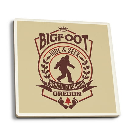 

Oregon Bigfoot Hide and Seek World Champion Contour (Absorbent Ceramic Coasters Set of 4 Matching Images Cork Back Kitchen Table Decor)