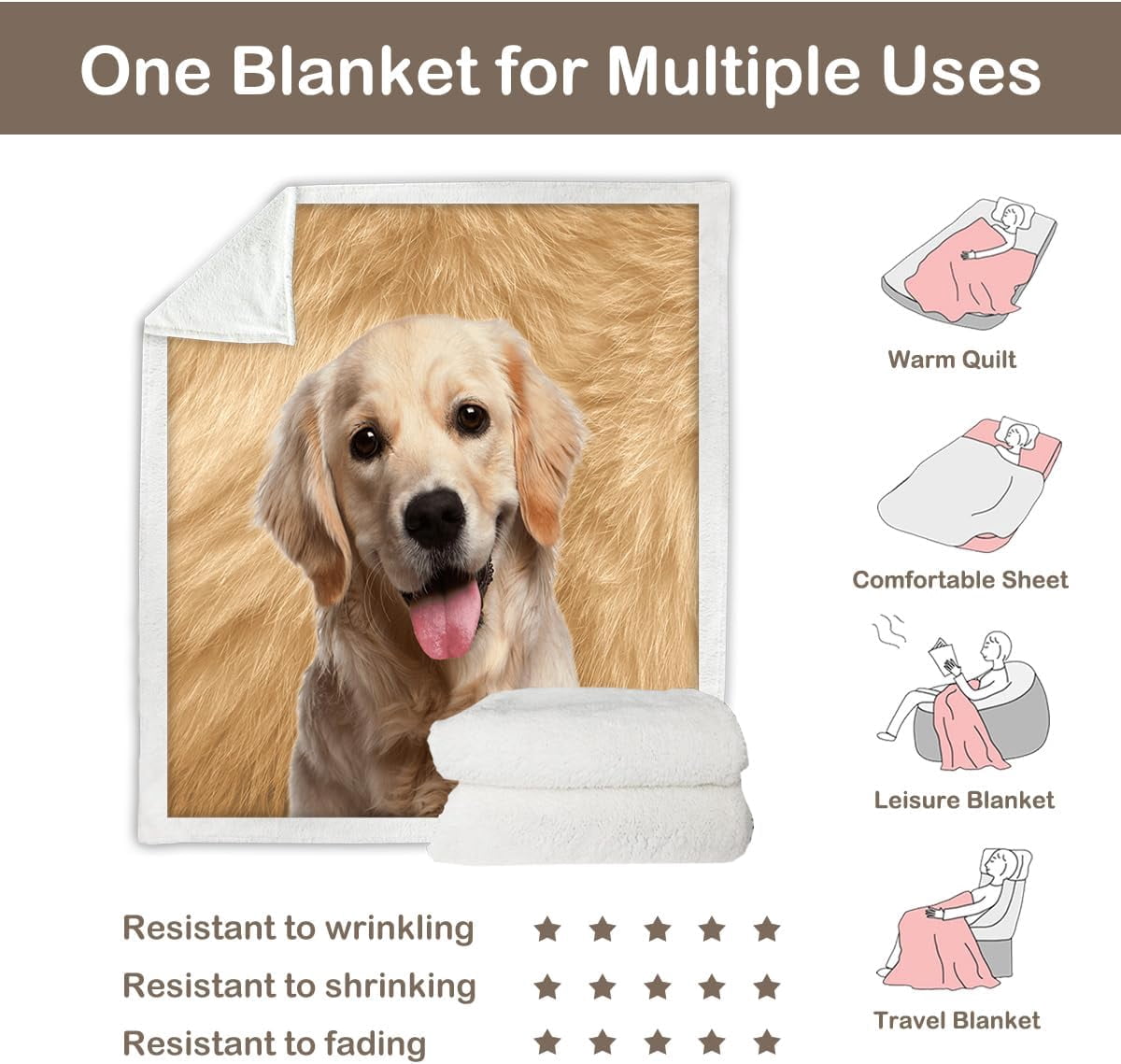 Sherpa Fleece Blanket Golden Retriever Plush Throw Blanket Warm Fuzzy Dog Blanket for Couch Sofa, Twin (60" X 80")