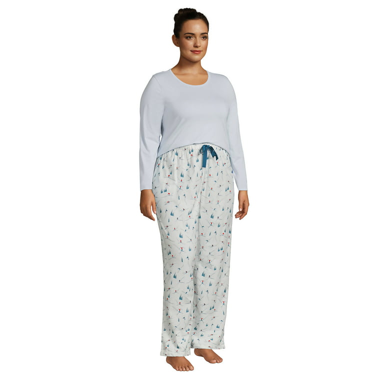Lands' End Women's Plus Size Knit Pajama Set Long Sleeve T-shirt