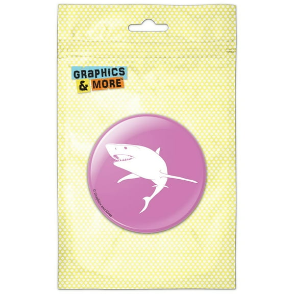 Great White Shark on Pink Pinback Button Pin Badge
