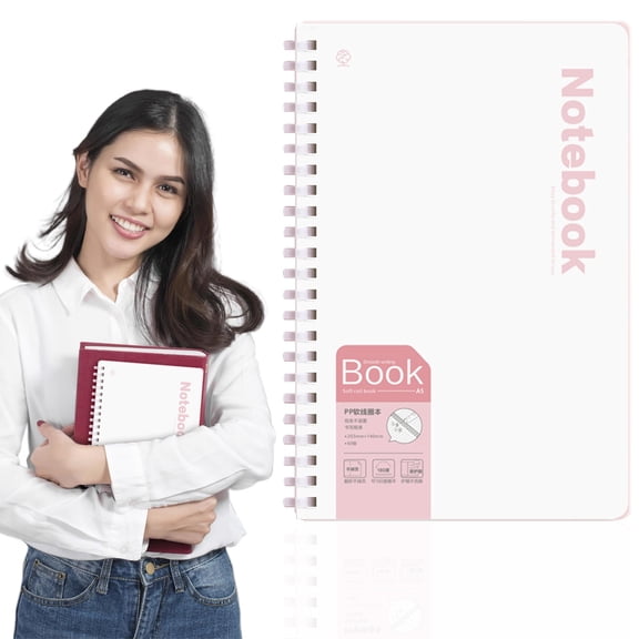 A5 Pp Soft Silicone Coil Notebook, 60 Sheets Smooth Writing Journal, 180° Flat Lay Spiral Pad for Schol and Office, Waterproof Flexible Cover Notebook (Pink)